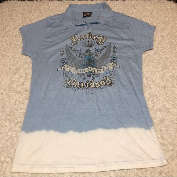 nwt Harley Davidson Live To Ride Stadium Blue Polo Natural Fade Graphic Large - Picture 1 of 9